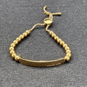 Michael Kors Gold Logo Plaque Beaded Slider Bracelet